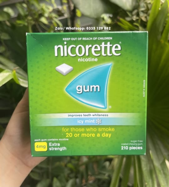 Kẹo Nhai Cai Thuốc Lá Nicorette 4mg Vị Icy Mint (Hộp 210 Viên) – Hàng Úc Chính Hãng