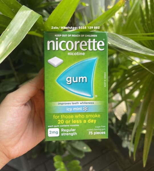 Kẹo Cai Thuốc Lá Nicorette 2mg Vị Icy Mint Hộp 75 viên