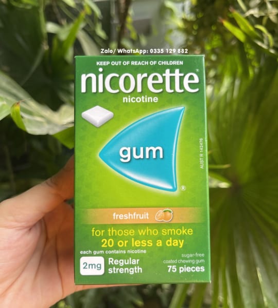 Kẹo Cai Thuốc Lá Nicorette 2mg Vị Trái Cây hộp 75 Viên – Nicorette gum 2mg Fruitfusion (75 pieces)