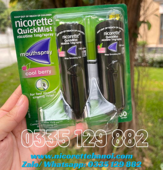 Xịt cai thuốc lá Nicorette Quickmist 1mg (2 x 150 lần xịt) vị Cool Berry – Nicorette QuickMist Mouthspray (2 x 150 Sprays) Cool Berry