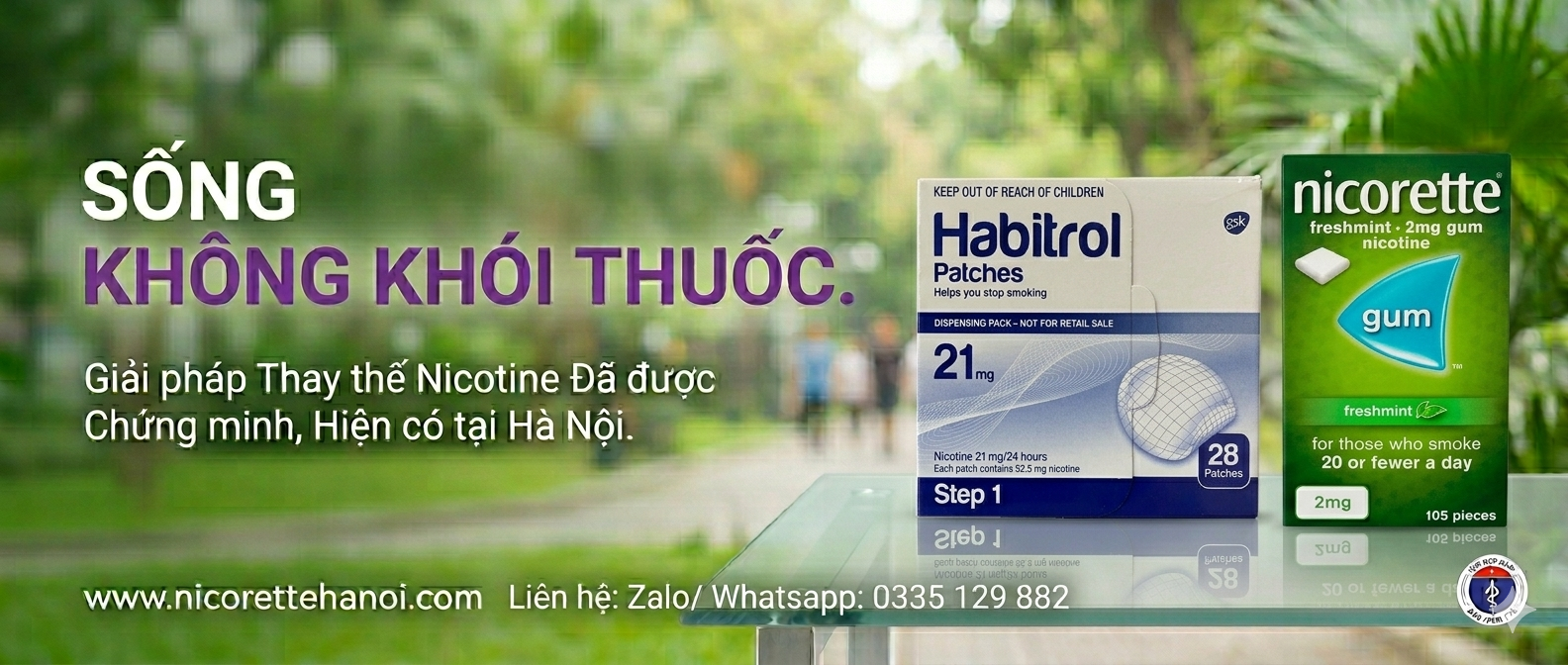 Banner Nicorette gum và Habitrol patch