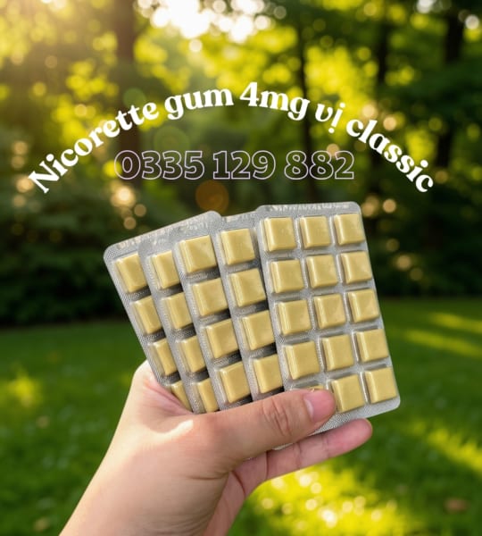 Kẹo Gum Cai Thuốc Lá Nicorette 4mg Vị Nguyên Bản (5 Vỉ Lẻ 75 Viên)