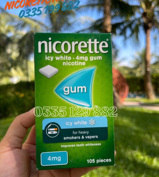 Kẹo Cai Thuốc Lá Nicorette 4mg Vị Icy White Hộp 105 Viên Hàng Mỹ